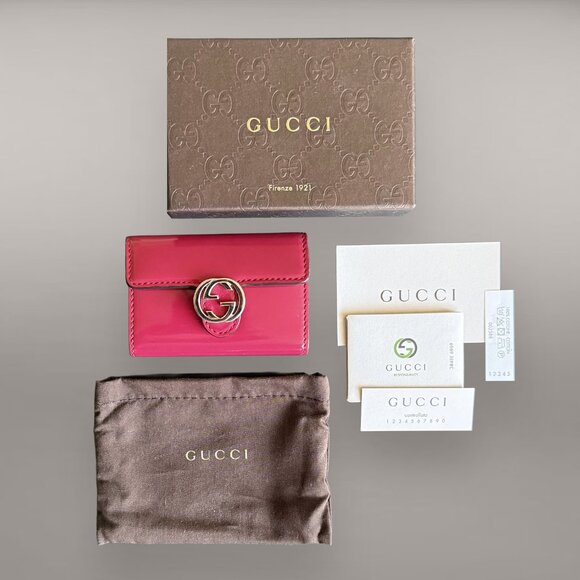 FULL INCLUSION GUCCI Pink Patent Key Case Wallet Silver red Bag charm - Picture 5 of 14